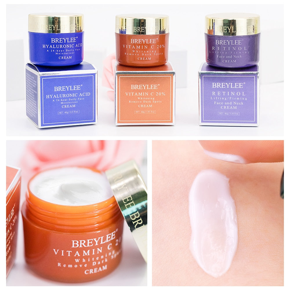 BREYLEE FACE CREAM - TRIPLE SKIN CARE 1)Hyaluronic Acid/Moisturizing Day Cream 2)Retinol Anti Wrinkle 3)Vitamin C Skin Care/Acne Treatment 40g - Yo'rTotal Beauty