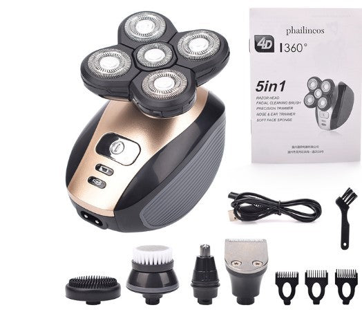 Electric - Multifunctional 5-HEAD SHAVER (Rechargeable Razor) Water Washing BALD HEAD MACHINE - 5-In-1 Razor - Yo'rTotal Beauty