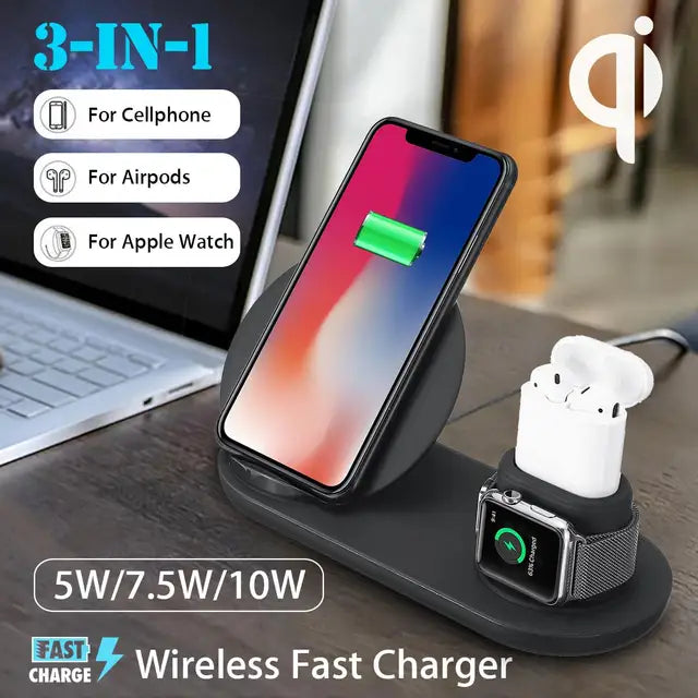 3 in1 10W Qi Wireless Charger Dock Station Fast Charging for Apple Watch 1 2 3 4 For iPhone XR XS Max For Samsung S9 For AirPods - Yo'rTotal Beauty