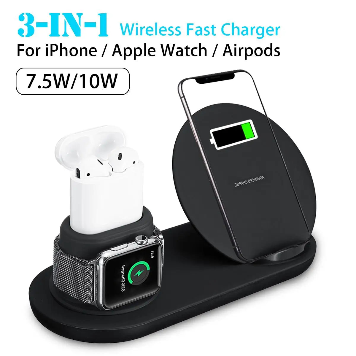 3 in1 10W Qi Wireless Charger Dock Station Fast Charging for Apple Watch 1 2 3 4 For iPhone XR XS Max For Samsung S9 For AirPods - Yo'rTotal Beauty