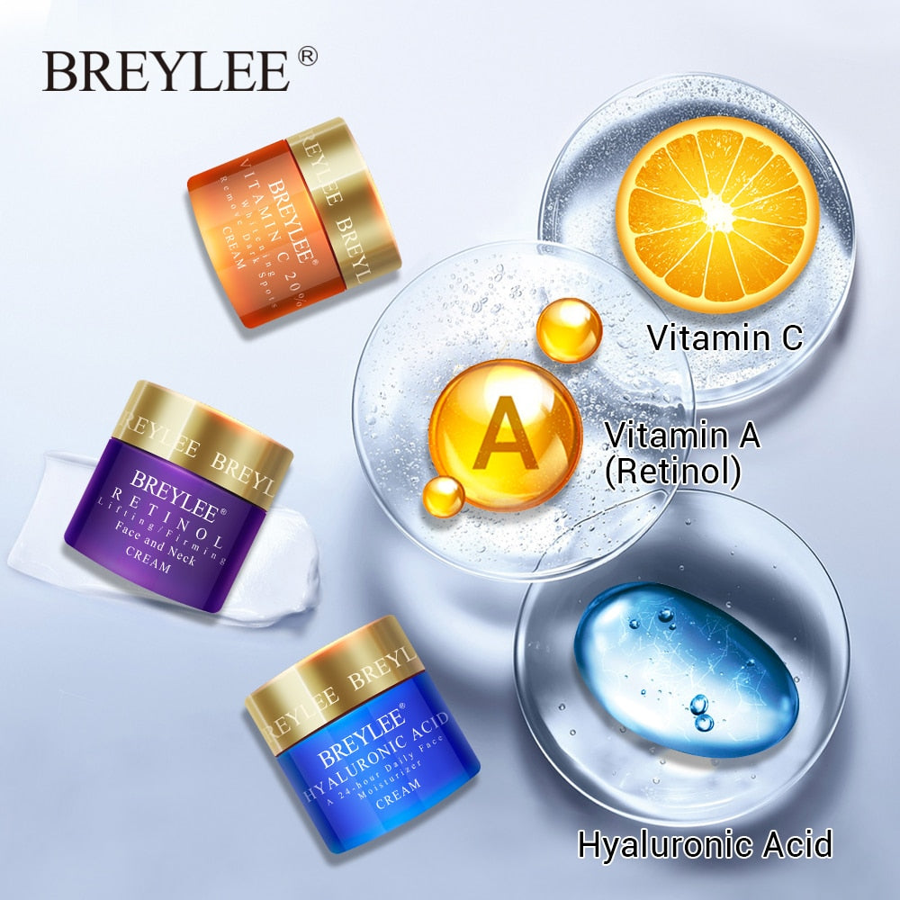 BREYLEE FACE CREAM - TRIPLE SKIN CARE  1)Hyaluronic Acid/Moisturizing Day Cream  2)Retinol Anti Wrinkle  3)Vitamin C Skin Care/Acne Treatment 40g - Yo'rTotal Beauty