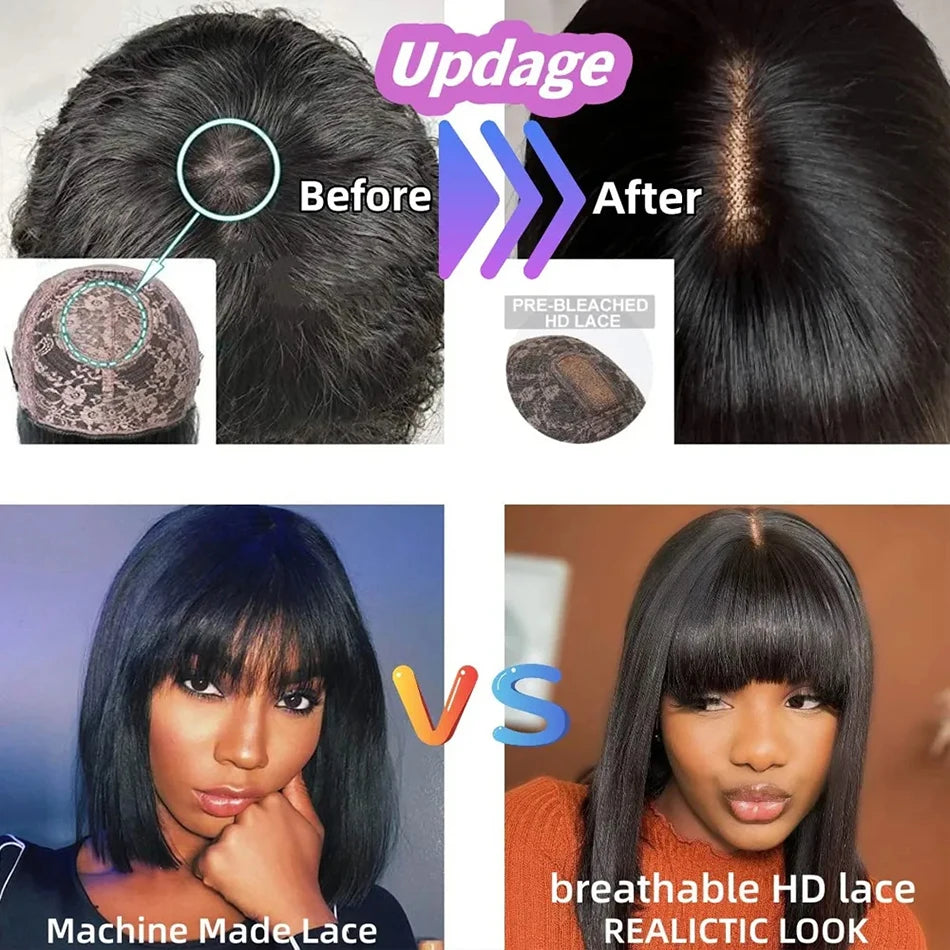 Middle Part 3X1 Hd Lace Wig Bone Straight Human Hair Wigs (With Bangs) - Short Bob Wigs, Short Bob Human Hair Wigs - Yo'rTotal Beauty