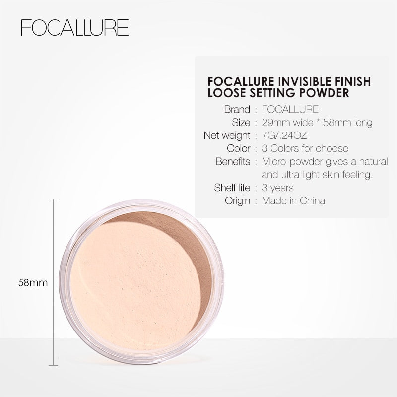 FOCALLURE New Brand Makeup Powder 3 Colors Loose Powder Face Makeup Waterproof Loose Powder Skin Finish Powder - Yo'rTotal Beauty