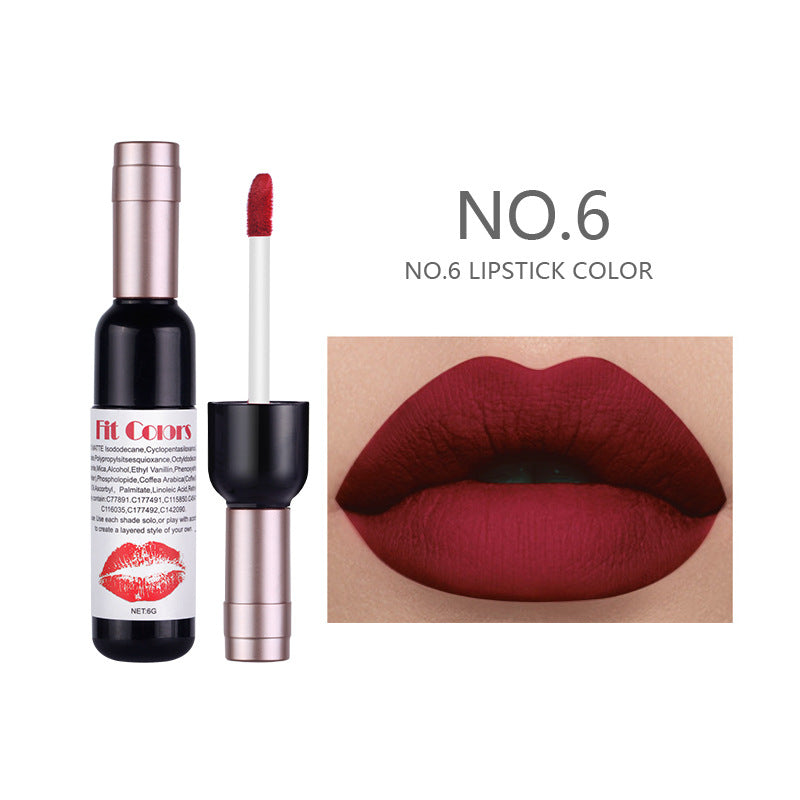 Fit - Lip Gloss, Liquid Lipstick (6 colors) - Colors Red Wine Bottle Non-Stick Cup Matte Lip Gloss, Matte Velvet Is Not Easy To Fade - Yo'rTotal Beauty