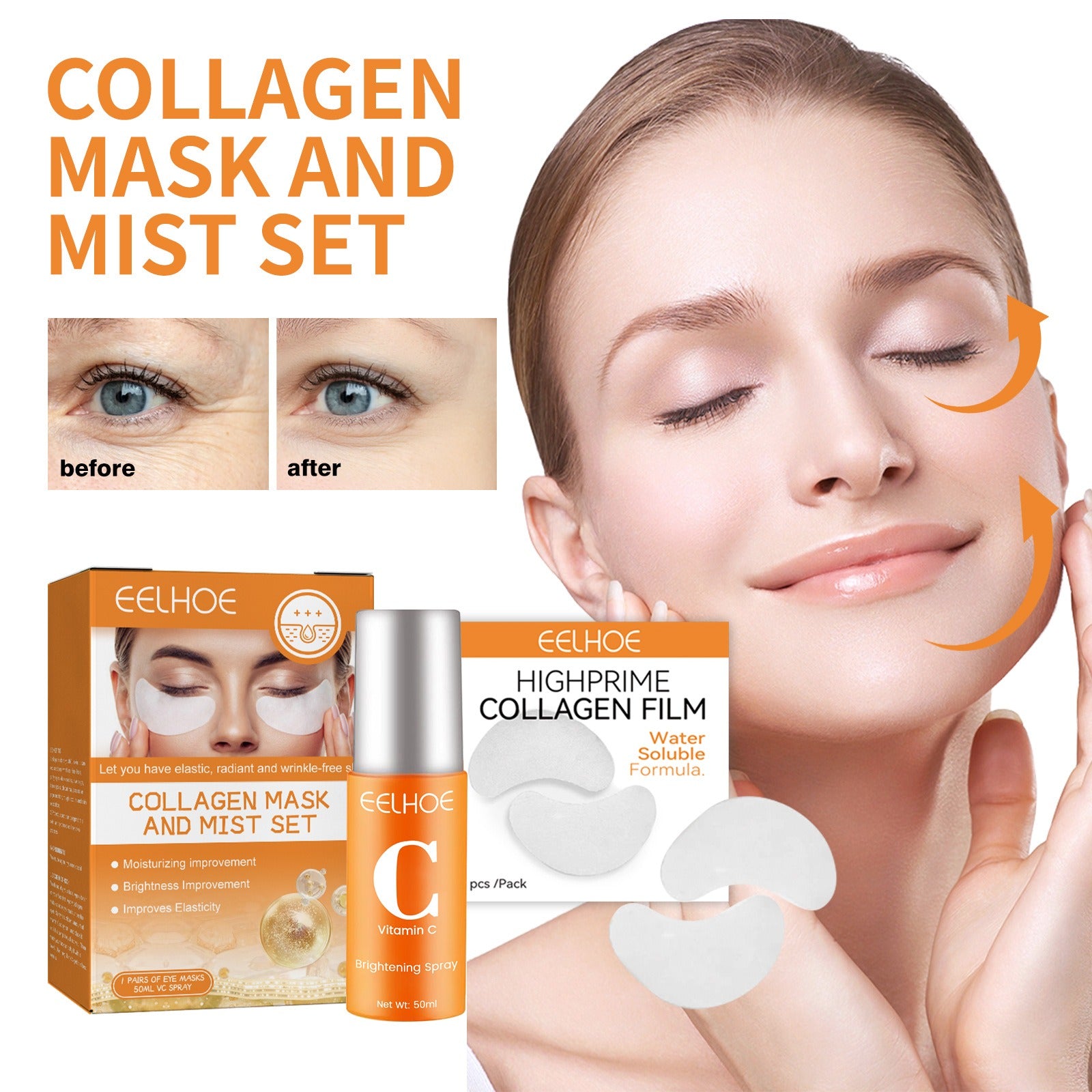 Collagen - Eye Mask/Spray Set - Anti-aging, anti-wrinkle collagen hydrating and moisturizing - Yo'rTotal Beauty