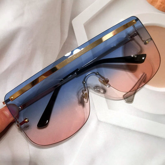 Luxury Brand Rimless Alloy Sunglasses - For Women Vintage One Piece Alloy Oversized - Blue, Pink Sun Glasses Men Flat Shades - Yo'rTotal Beauty