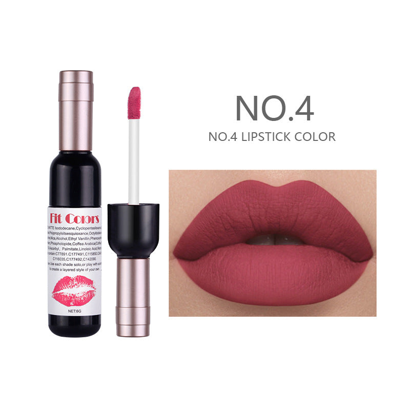 Fit - Lip Gloss, Liquid Lipstick (6 colors) - Colors Red Wine Bottle Non-Stick Cup Matte Lip Gloss, Matte Velvet Is Not Easy To Fade - Yo'rTotal Beauty