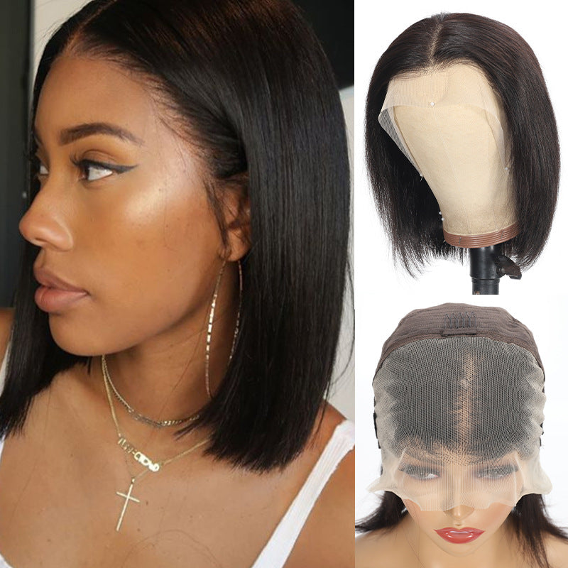Front Lace Wig - Real Human Hair 13 * 4 Bob Wig, Straight Human Hair (8, 10, 12, 14 inch) - Yo'rTotal Beauty