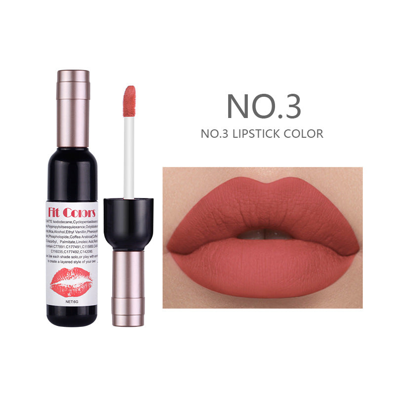 Fit - Lip Gloss, Liquid Lipstick (6 colors) - Colors Red Wine Bottle Non-Stick Cup Matte Lip Gloss, Matte Velvet Is Not Easy To Fade - Yo'rTotal Beauty