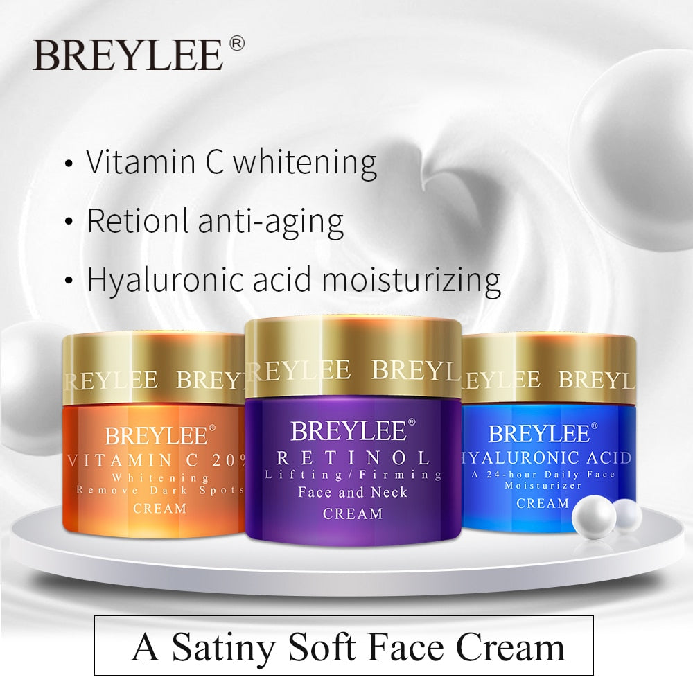 BREYLEE FACE CREAM - TRIPLE SKIN CARE  1)Hyaluronic Acid/Moisturizing Day Cream  2)Retinol Anti Wrinkle  3)Vitamin C Skin Care/Acne Treatment 40g - Yo'rTotal Beauty