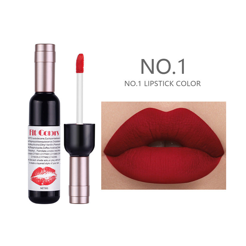 Fit - Lip Gloss, Liquid Lipstick (6 colors) - Colors Red Wine Bottle Non-Stick Cup Matte Lip Gloss, Matte Velvet Is Not Easy To Fade - Yo'rTotal Beauty