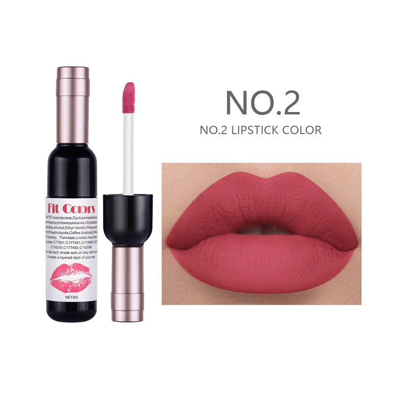 Fit - Lip Gloss, Liquid Lipstick (6 colors) - Colors Red Wine Bottle Non-Stick Cup Matte Lip Gloss, Matte Velvet Is Not Easy To Fade - Yo'rTotal Beauty