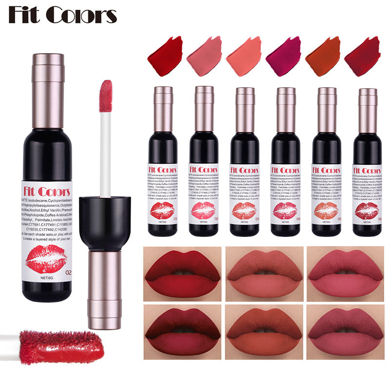 Fit - Lip Gloss, Liquid Lipstick (6 colors) - Colors Red Wine Bottle Non-Stick Cup Matte Lip Gloss, Matte Velvet Is Not Easy To Fade - Yo'rTotal Beauty