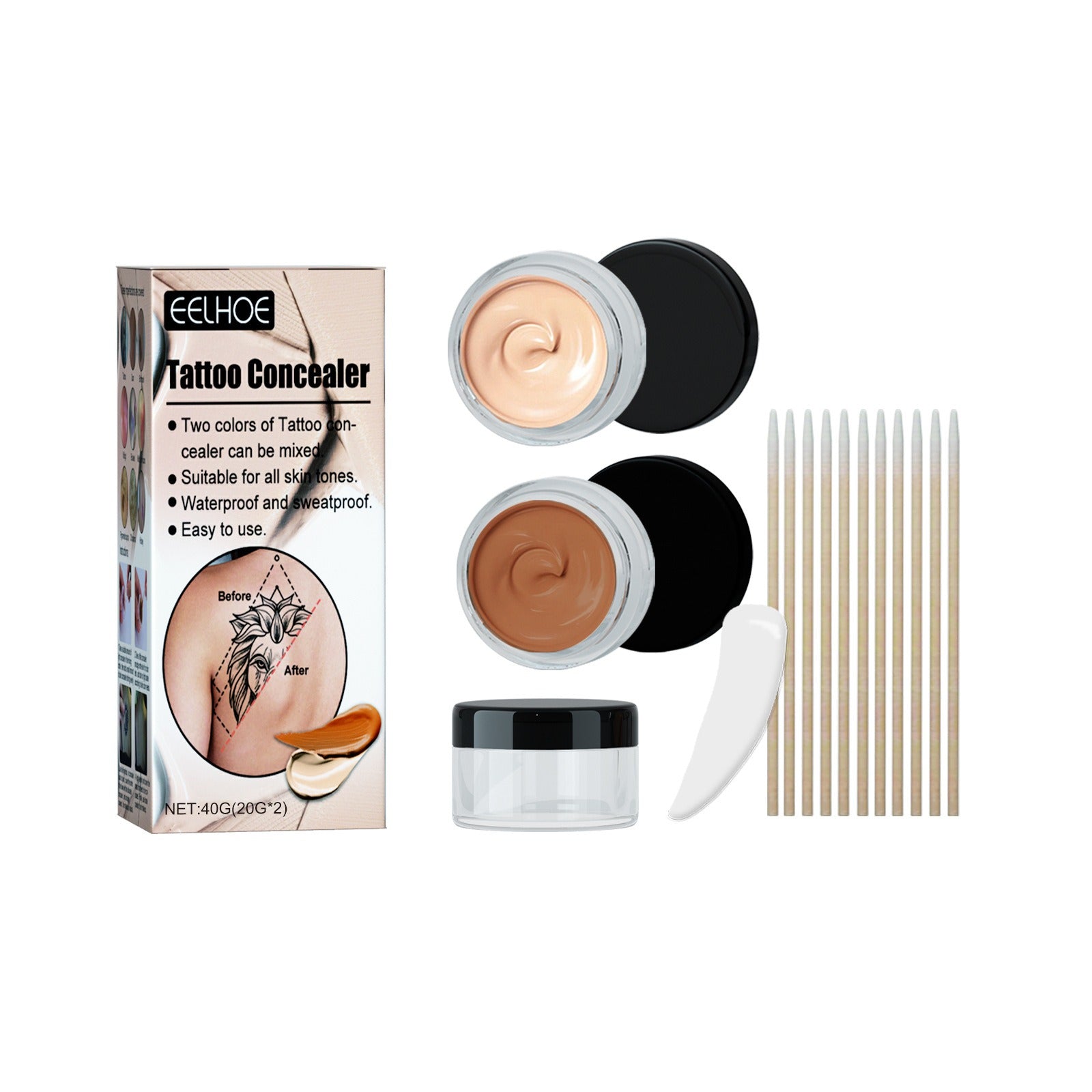 EELHOE Tattoo Concealer - waterproof, cover tattoo, scar, birthmark cover - invisible two-color concealer - Yo'rTotal Beauty