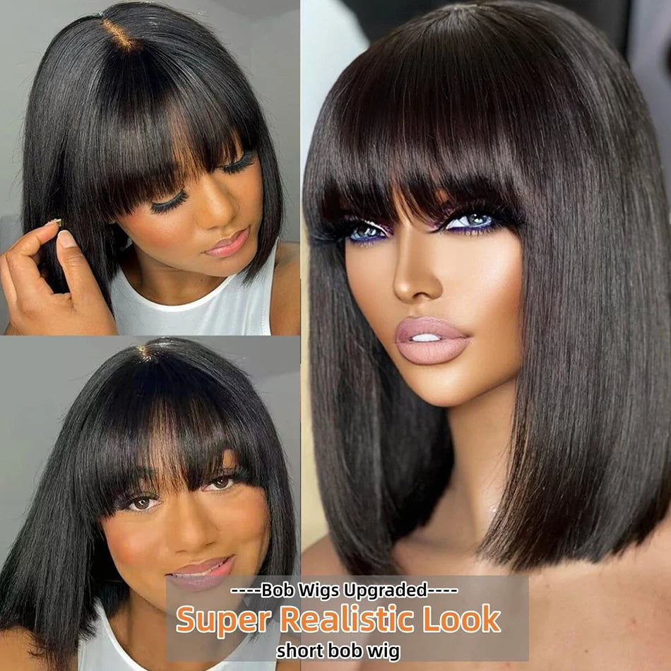 Middle Part 3X1 Hd Lace Wig Bone Straight Human Hair Wigs (With Bangs) - Short Bob Wigs, Short Bob Human Hair Wigs - Yo'rTotal Beauty