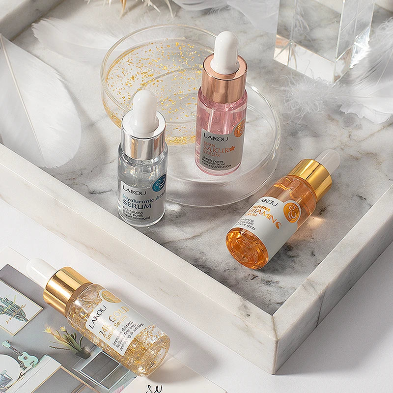 Laikou - Ordinary Skin Care Face Serum - 5 Serus ( Anti-Aging Hyaluronic Acid, Pure 24K Gold, Brightening Vitamin C and 2 Pore Treatment Serum) - Yo'rTotal Beauty