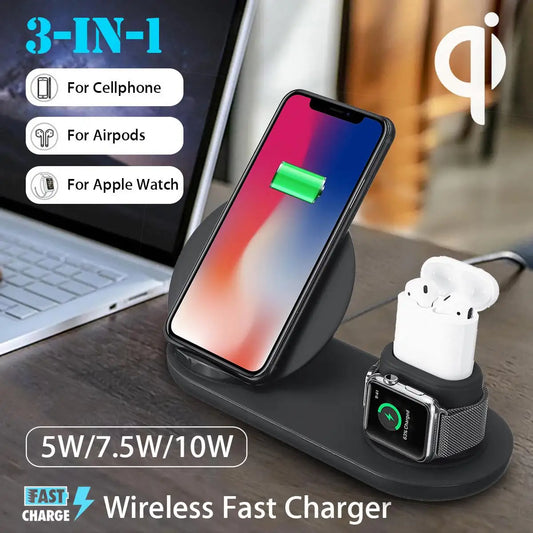 3 in1 10W Qi Wireless Charger Dock Station Fast Charging for Apple Watch 1 2 3 4 For iPhone XR XS Max For Samsung S9 For AirPods - Yo'rTotal Beauty