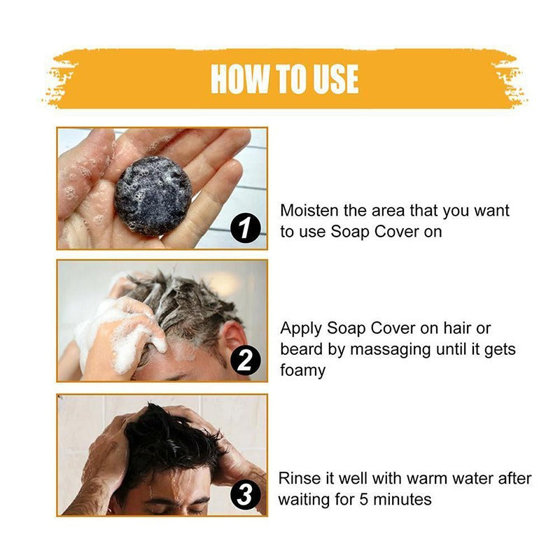 Men's grey hair Shampoo Soap - turns gray hair into black smooth hair as it grows with essential oil soap - Yo'rTotal Beauty