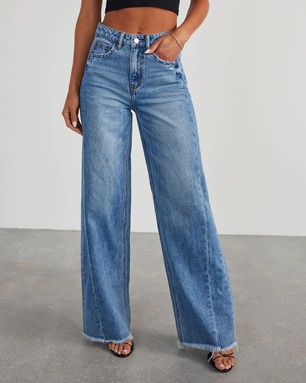 Loose, wide leg, brushed hem Denim Jeans for women - Yo'rTotal Beauty
