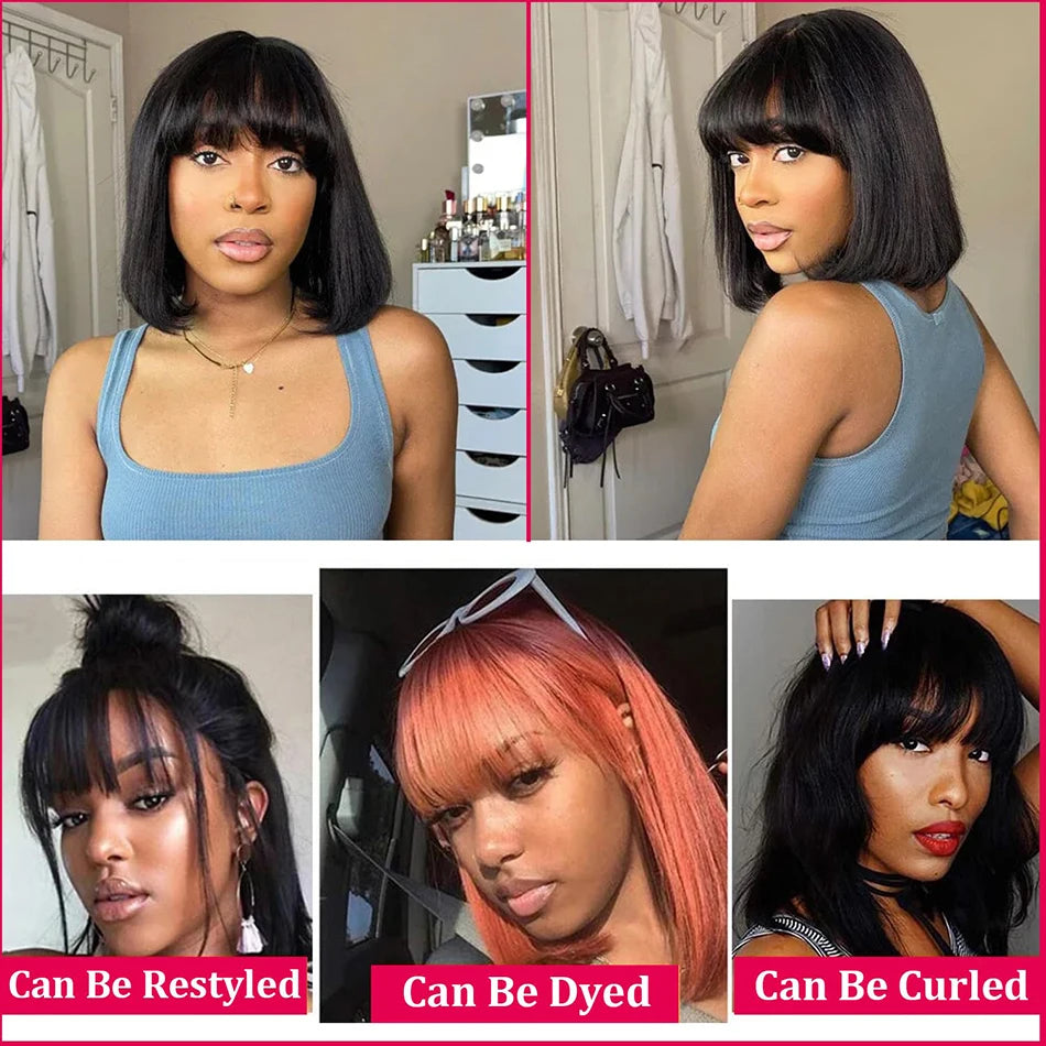 Middle Part 3X1 Hd Lace Wig Bone Straight Human Hair Wigs (With Bangs) - Short Bob Wigs, Short Bob Human Hair Wigs - Yo'rTotal Beauty