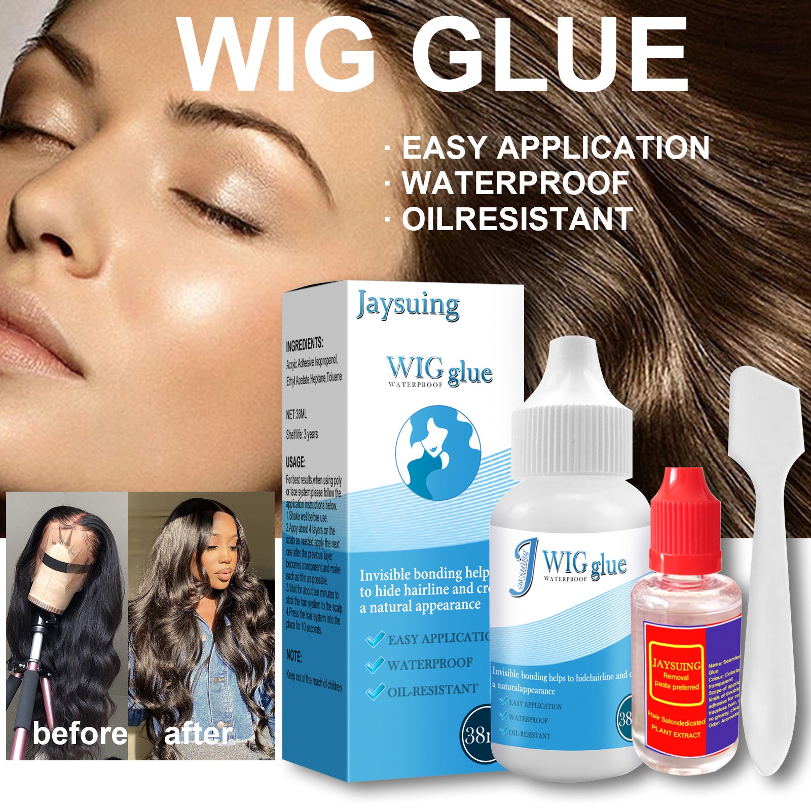 Jaysuing WIG GLUE - No Trace, Invisible Wig Glue - Sticky Strong Hair Glue - Yo'rTotal Beauty
