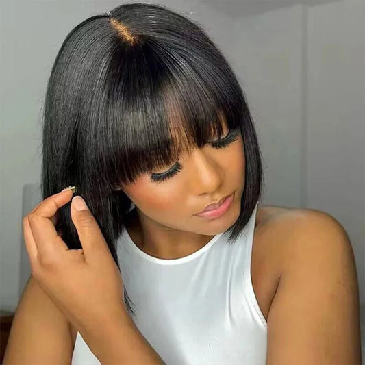 Middle Part 3X1 Hd Lace Wig Bone Straight Human Hair Wigs (With Bangs) - Short Bob Wigs, Short Bob Human Hair Wigs - Yo'rTotal Beauty
